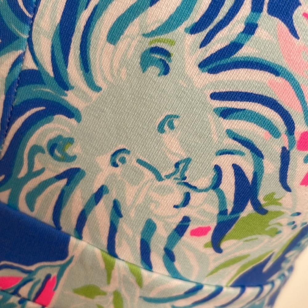 LILLY PULITZER COASTAL BLUE LION AROUND WRAP DRESS WITH RUFFLE - Picture 8 of 12